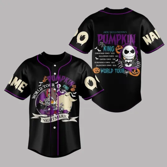 Personalized Jack Skellington Pumpkin King Halloween Gift Baseball Jersey Shirt