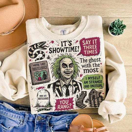 Green Beetle Halloween Sweatshirt with Beetlejuice and Movie Theme