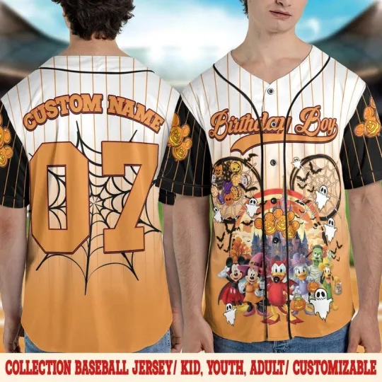 Personalized Halloween Mickey & amp, Friends Birthday Boy Baseball Jersey Shirt