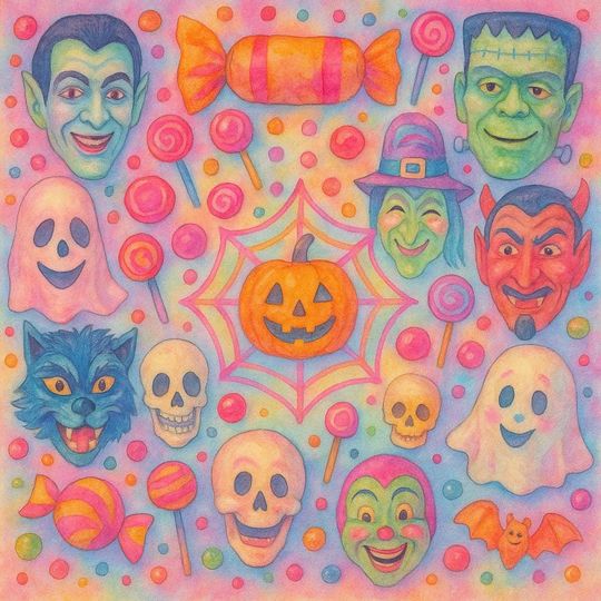 Mahjong Halloween Tablecloth, Retro Vintage Mask Design, Night Square Card Tischdecke, Trendy Mahjong Tablescape for Parties