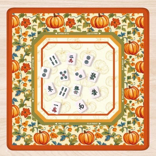 Mahjong Mat Halloween Chinoiserie Style with Gift Bag, Neoprene Non-Slip Pumpkin Game Mat for American Mahjong and Gaming Tables