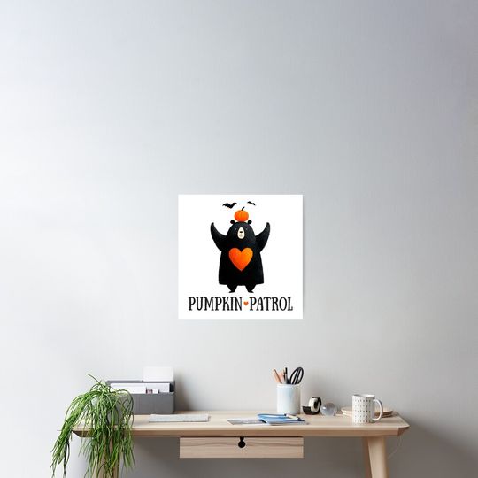 Pumpkin Patrol – Cute Halloween Bear with Pumpkin Heart Funny Spooky  Poster