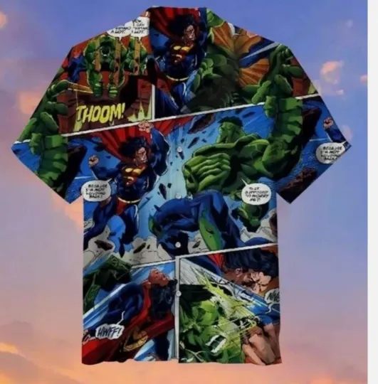 Hawaiian Shirt Superman vs Hulk Comic Style Summer Vacation Unisex