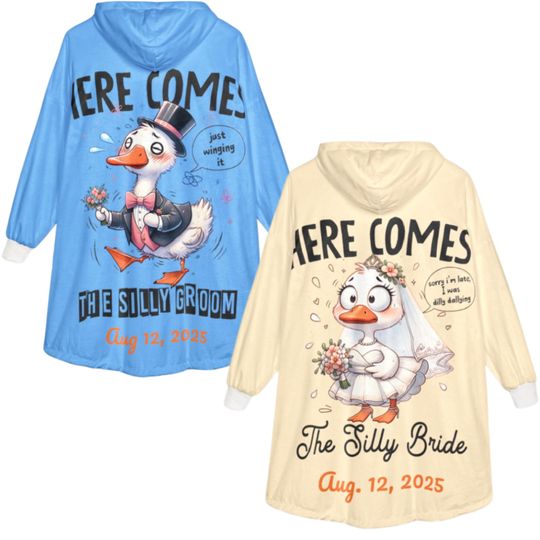 Groom and Bride Matching Silly Goose Blanket Hoodie, Wedding Couple Gift, Cozy Oversized Loungewear, Unique Mr and Mrs Present, Funny Gift