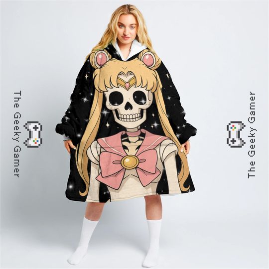 Anime Unisex Blanket Hoodie | Skeleton Blanket Hoodie | Soft Flannel Anime Throw | Cozy Gift for Fans and Anime Lovers | Housewarming Gift