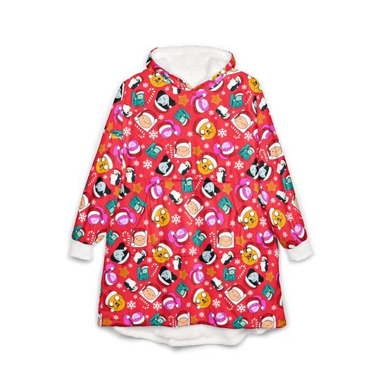 Adventure Time Christmas Blanket Hoodie | Jake The Dog Finn The Human of Unisex Hooded Blanket Gift For Her For Him Unisex Xmas Holiday