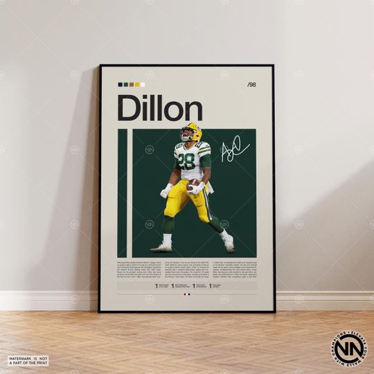 A. J. Dillon Poster, Green Bay Packers Print, football Poster, Sports Poster, football Fans, Football Poster, football Wall Art, Sports Bedroom Posters