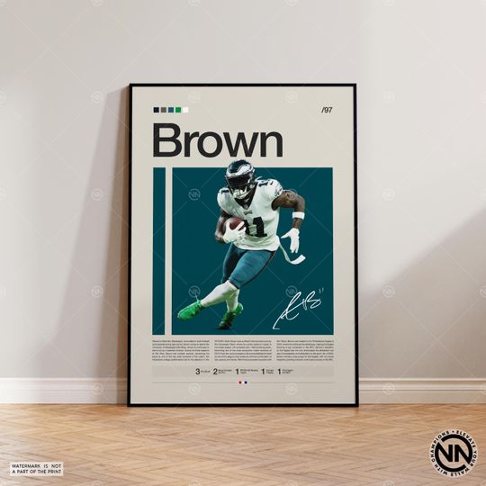 A. J. Brown Poster, Philadelphia Eagles Print, football Poster, Sports Poster, football Fans, Football Poster, football Wall Art, Sports Bedroom Posters