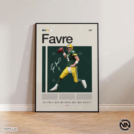 Brett Favre Poster, Green Bay Packers Print, football Poster, Sports Poster, football Fans, Football Poster, football Wall Art, Sports Bedroom Posters