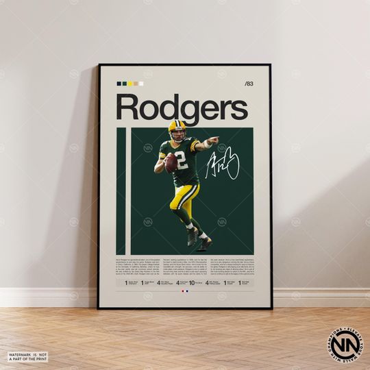 Aaron Rodgers Poster, Green Bay Packers Print, football Poster, Sports Poster, football Fans, Football Poster, football Wall Art, Sports Bedroom Posters