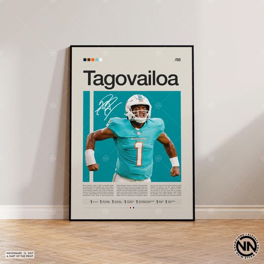 Tua Tagovailoa Poster, Miami Dolphins Print, football Poster, Sports Poster, football Fans, Football Poster, football Wall Art, Sports Bedroom Posters
