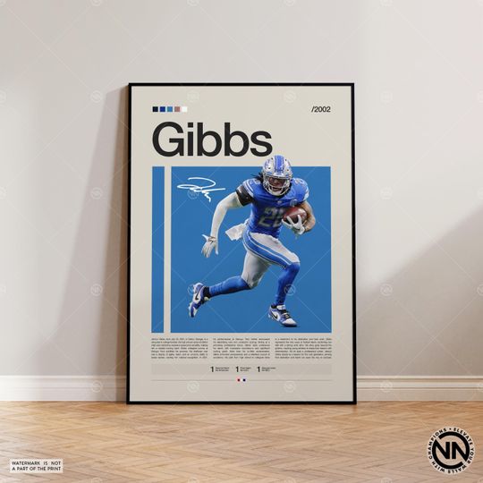 Jahmyr Gibbs Poster, Detroit Lions Print, football Poster, Sports Poster, football Fans, Football Poster, football Wall Art, Sports Bedroom Posters