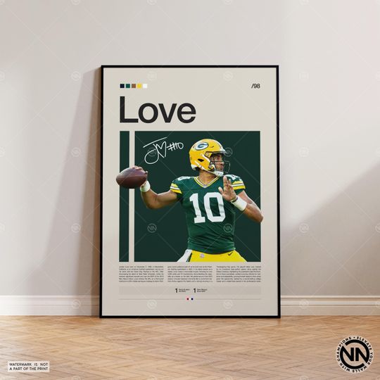 Jordan Love Poster, Green Bay Packers Print, football Poster, Sports Poster, football Fans, Football Poster, football Wall Art, Sports Bedroom Posters