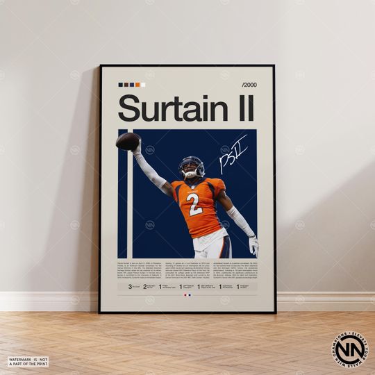 Patrick Surtain Poster, Denver Broncos Print, football Poster, Sports Poster, football Fans, Football Poster, football Wall Art, Sports Bedroom Posters