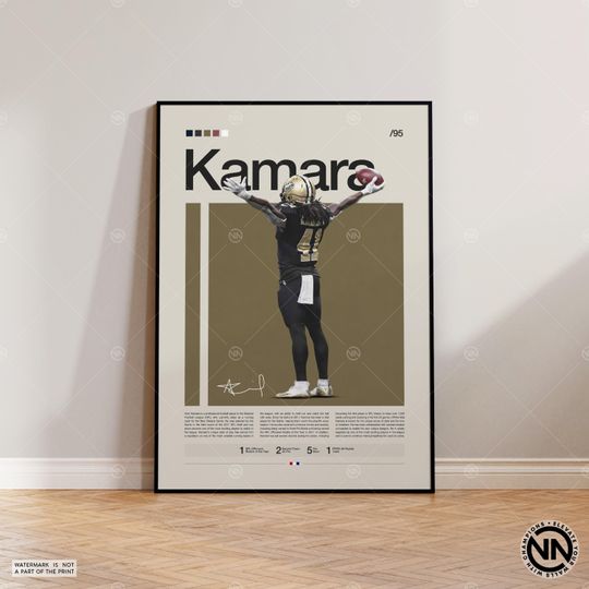 Alvin Kamara Poster, New Orleans Saints Poster, football Poster, Sports Poster, Football Poster, football Wall Art, Sports Bedroom Posters