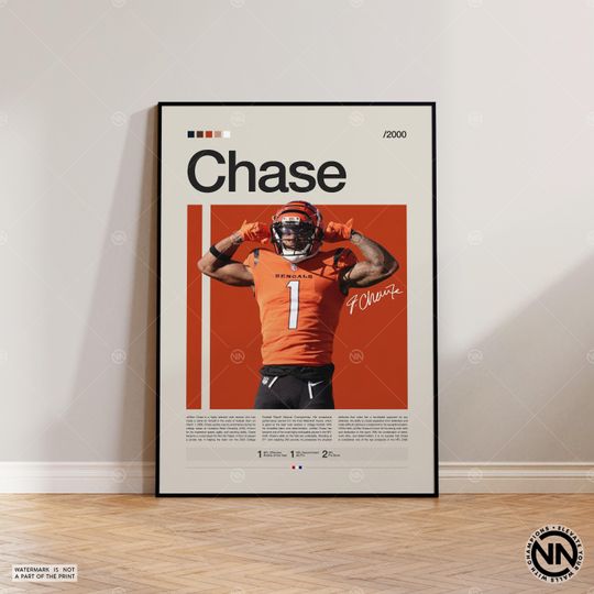 JaMarr Chase Poster, Cincinnati Bengals Poster, football Poster, Sports Poster, Football Poster, football Wall Art, Sports Bedroom Posters