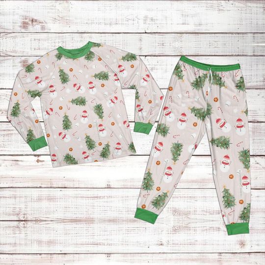 Christmas Pajamas Set Kids, Santa Christmas Pajamas Set Kids, Holiday Sleepwear with Christmas Tree & Candy Cane, Matching Family Xmas PJs