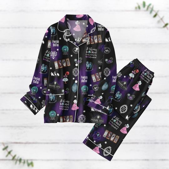 Halloween Haunted Mansion Pajamas Set, Madame Leota Women Pajamas, Foolish Mortal Sleepwear Shirt, Spooky Ghost Matching Family Pajamas