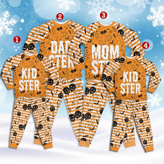 Happy Halloween Pajamas Set  Kids Halloween PJs, Family Halloween Set, Spooky Nightwear, Glow Dark PJs, Halloween Pumpkin Outfit