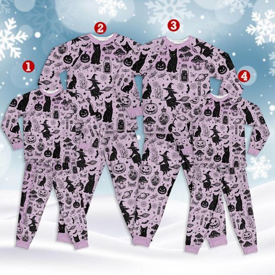 Matching Family Halloween Pajamas Set with Cute Bear, Pumpkin, and Witch Hat, Spooky Fall and Christmas Sleepwear Outfit for Kids and Adults