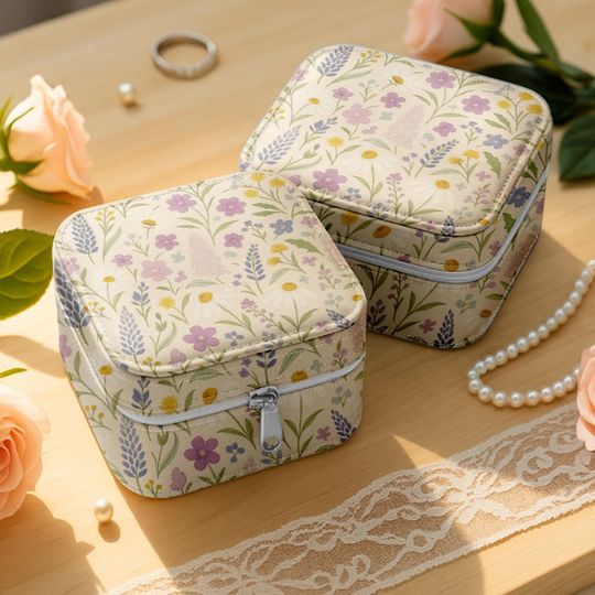 Wildflower Jewelry Box, Cottagecore Floral Ring Organizer, Pastel Botanical Case, Nature Aesthetic Gift, Travel Jewelry Storage