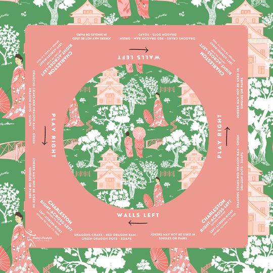 Pastel Pink and Green Mahjong Mat | Stylish Mahjong Table Mat for Mahjong Enthusiasts, Mahjong Mats