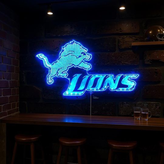 Detroit Lions LED Light Sign, Custom Sport Bar Room LED Sign, Home Bar Wall Decor Gift