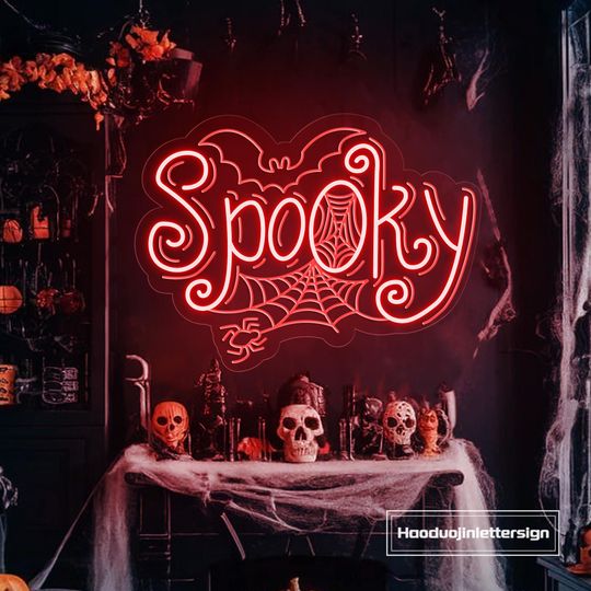Spooky Bat & Spiderweb Neon Sign - Custom Halloween LED Neon Light for Home & Party Decor