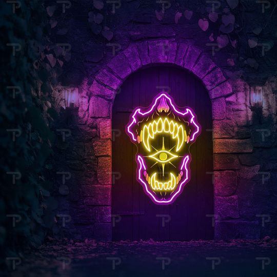 Monster Mouth Neon Sign with Eye LED Wall Light for Halloween Haunted House Game Room or Horror-Themed Spooky Decor Display Trick or Treat