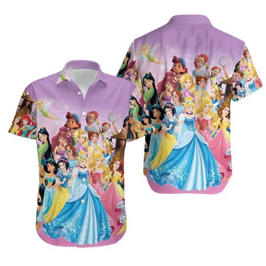 All Princess Hawaiian Shirt, Cartoon All Over Print Shirt, Animated Characters Button Up Shirt