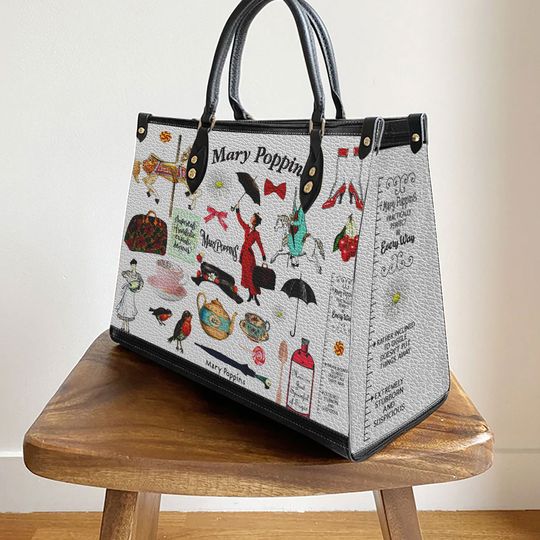 Personalized Mary Poppins Leather Handbag, Mary Poppins Women's Leather Bag Gift