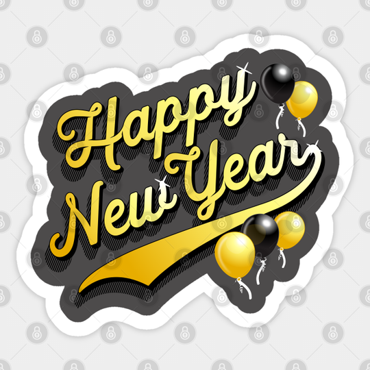 Happy New Year with Black and Gold Balloons Party Favors - Happy New Year - Sticker