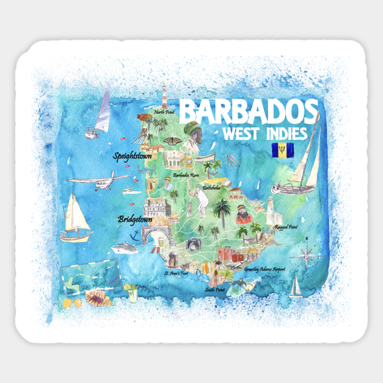 Barbados_Illustrated_Travel_Map_With_RoadsS - Barbados - Sticker