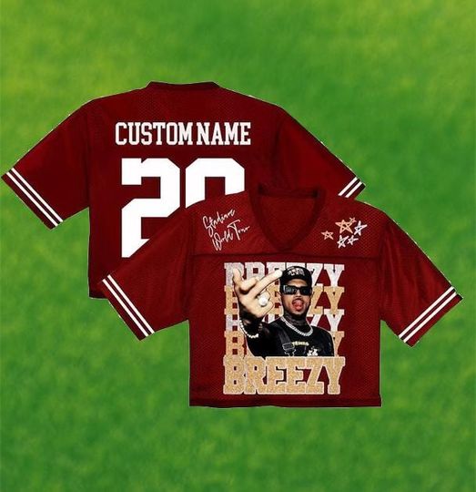 Personalized Chris Brown Tour Crop Top Football Jersey, Custom Breezy Bowl 2025 Shirt, R&B Concert Merch, Unisex Shirt, Fan Gift