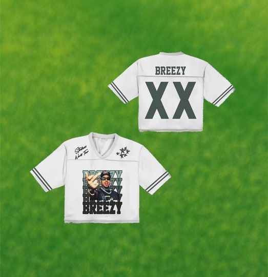 Chris Brown Breezy Jersey Shirt, White Stadium World Tour Crop Top, Hip Hop Streetwear Concert Fan Gift Tee, Oversized Graphic Outfit