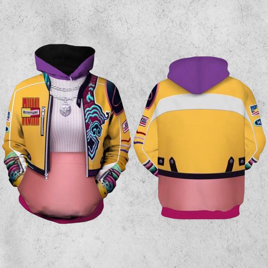 Kpop Demon Hunters Halloween Costume Hoodie, Rumi Cosplay Yellow All Over Print, Pullover Hoodie, Demon Hunter Rumi Halloween Cosplay