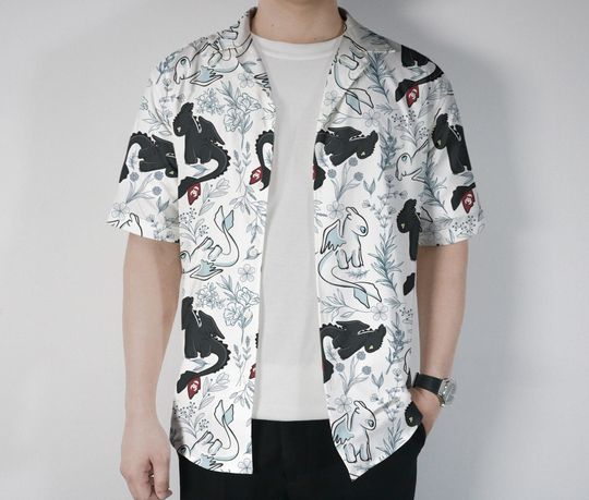 Toothless and Light Fury Hawaiian Shirt, Cute Dragon Summer Gift Outfit