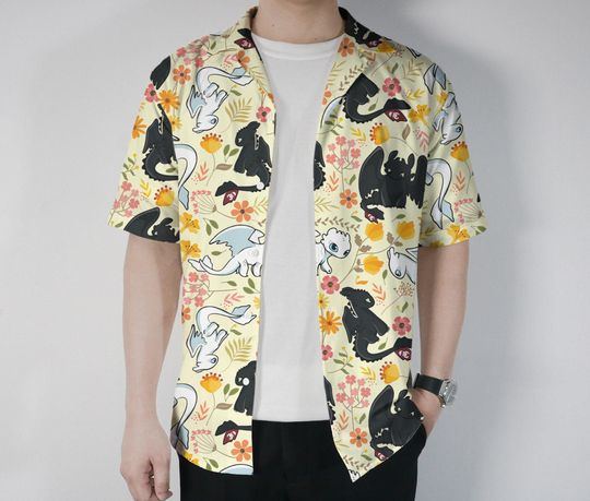 Toothless Hawaiian Shirt, Light Fury Hawaiian Set, Cute Floral Dragon Summer Gift Outfit