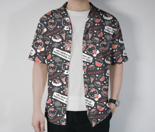 Cute Hello Kitty Hawaiian Shirt and Shorts Set  Kawaii Summer Gift Outfit with Sweets