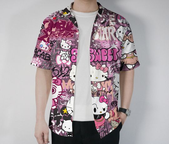 Hello Kitty Hawaiian Shirt Tropical Button Up Shirt Aloha Hawaii Set
