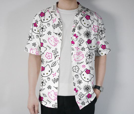 Hello Kitty Hawaiian Shirt Summer Aloha Hawaii Set Tropical Button Up Shirt