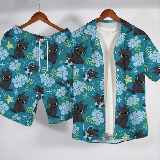 Toothless Hawaiian Shirt Tropical Button Up Shirt Unisex Summer Beach Outfit
