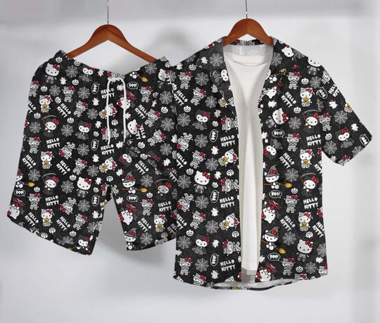 Hello Kitty Hawaiian Shirt, Cute Summer Hello Kitty Button Up Shirt