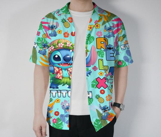 Stitch Hawaiian Shirt Summer Hawaii Set Tropical Button Up Shirt Relax Stitch Hawaii Shirt