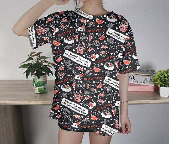 Cute Hello Kitty T-Shirt for Women and Teens, Kawaii Cartoon Cat Tee