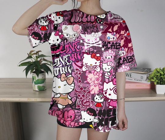 Hello Kitty T-Shirt Summer Tropical T-Shirt Funny Family Shirt