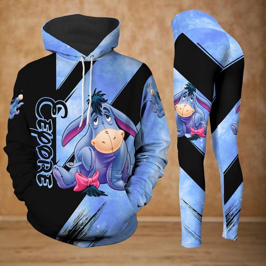Eeyore Hoodie And Legging, Cute Blue Donkey Legging For Women, Cartoon Trendy Hoodie Women, Winnie The Pooh Shirt, Gift For Fans