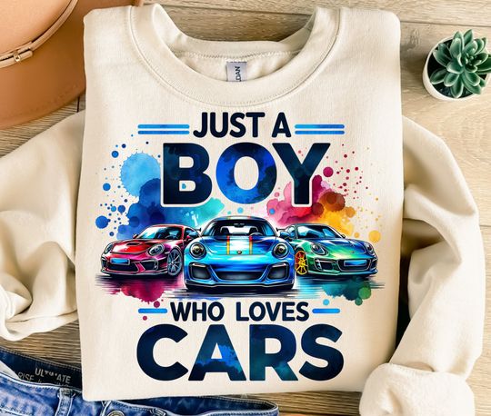 Kids Boys Car Lover Sweatshirt Design, Colorful Vehicles