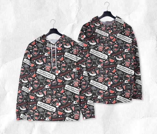 Hello Kitty Hoodie, Kitty Sweatshirt, Cute Cartoon Candy Print Pullover