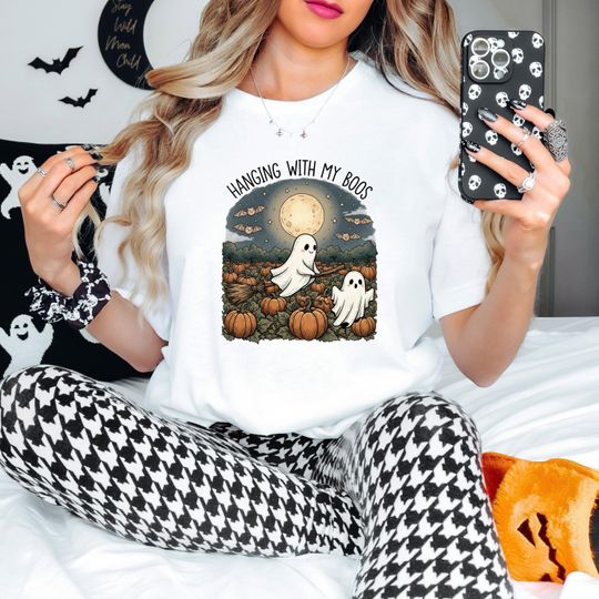 Hanging with My Boos Halloween T-Shirt, Ghost and Spooky Season Women's Shirt